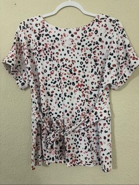 White Leopard Print Tie-Front Blouse